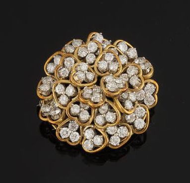 Yellow gold (750) and platinum (950) dome-shaped...