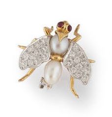 Small fly brooch in yellow and white gold...