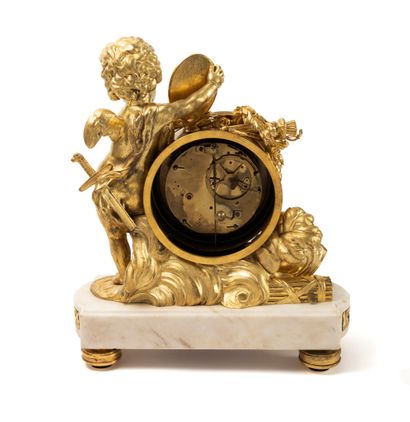 Pendule borne en bronze doré, au mat et au...