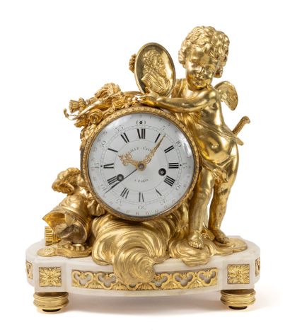 Pendule borne en bronze doré, au mat et au...