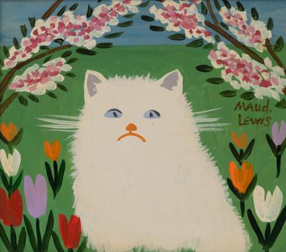 Maud LEWIS (1903-1970)
Le chat blanc.
Huile...