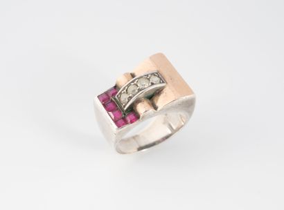 Silver (800) and yellow gold (750) Tank ring...