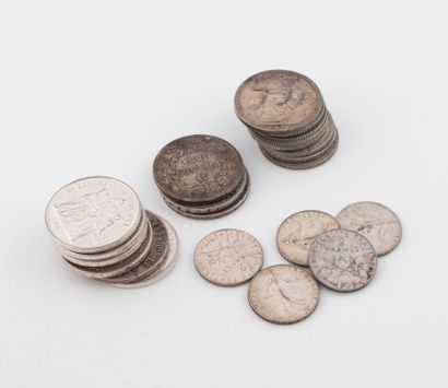 FRANCE
Lot de 23 pièces en argent diverses...