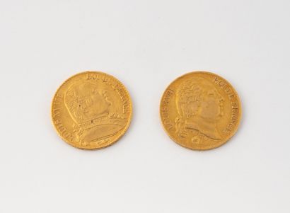 FRANCE
Deux pièces de 20 francs or, Louis...