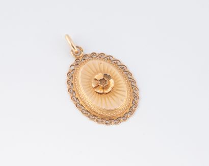 Yellow gold (750) oval medallion pendant.
H....