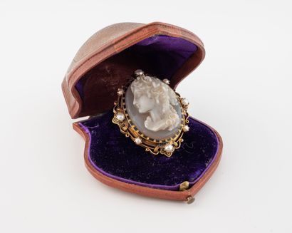 Yellow gold (750) oval pendant brooch centered...