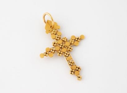 Yellow gold (750) pastille and bead cross...