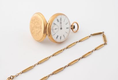 Yellow gold (750) gousset watch with engraved...