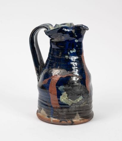 Dish and pitcher.
Enameled stoneware.
Signed...