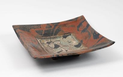 Dish and pitcher.
Enameled stoneware.
Signed...