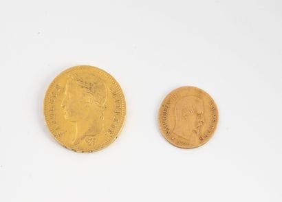 FRANCE
Lot of two gold coins including: 
-...