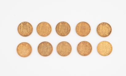 ANGLETERRE 
Lot of 10 gold sovereigns, Victoria...
