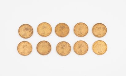 ANGLETERRE 
Lot of 10 gold sovereigns, Victoria...