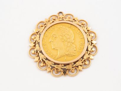 Yellow gold (750) openwork pendant decorated...