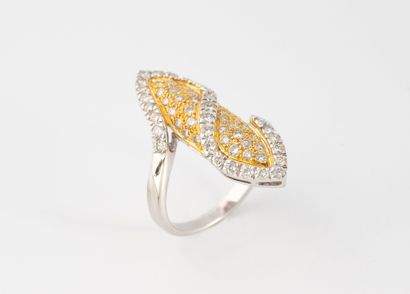 Yellow and white gold (750) marquise ring...