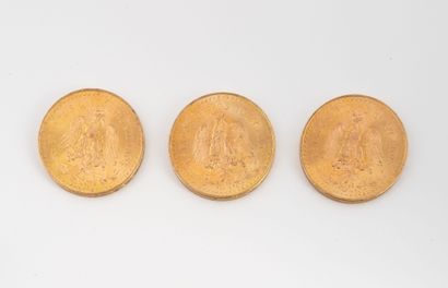 MEXIQUE 
Lot of three 50 peso gold coins.
Total...