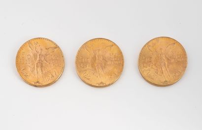 MEXIQUE 
Lot of three 50 peso gold coins.
Total...