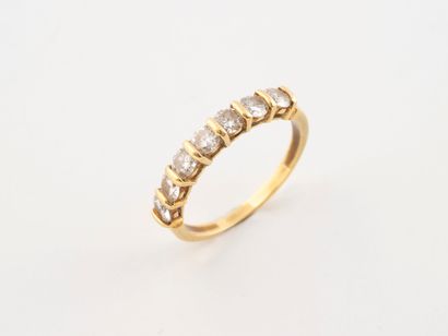 American half wedding band in yellow gold...