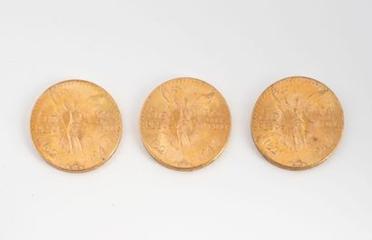 MEXIQUE
Lot of three 50 peso gold coins,...