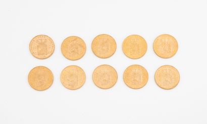PAYS-BAS
Lot of 10 pieces of 10 gold florins,...