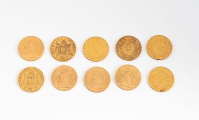 FRANCE
Lot of 10 20 franc gold coins.
Napoleon...