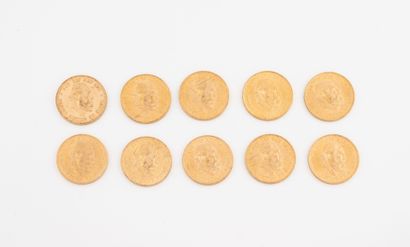 PAYS-BAS
Lot of 10 pieces of 10 gold florins,...
