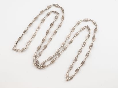 Long silver (800) sautoir chain with filigree...