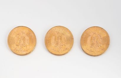 MEXIQUE
Lot of three 50 peso gold coins,...