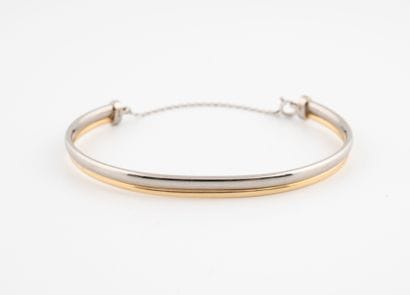 Bracelet jonc ouvert à deux bandeaux en or...