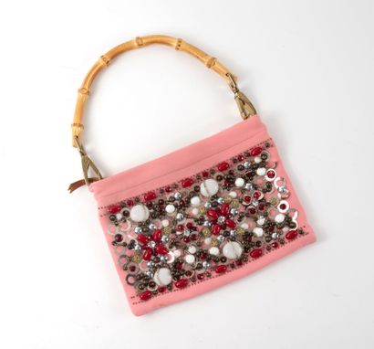 MIU MIU 
Pink fabric bag with fancy beads.
Rigid...