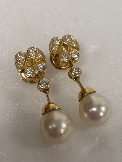 Paire de clous d'oreilles en or jaune (750)...