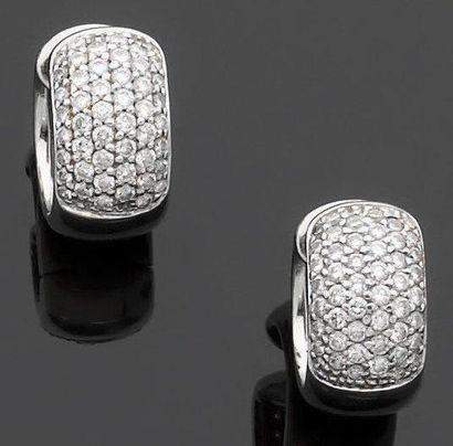 Paire de boucles d'oreilles en or gris partiellement...