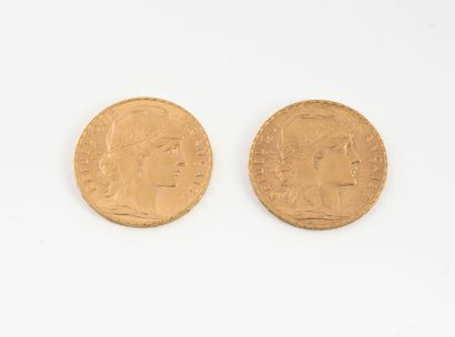 FRANCE,
Deux pièces 20 francs or à profil...