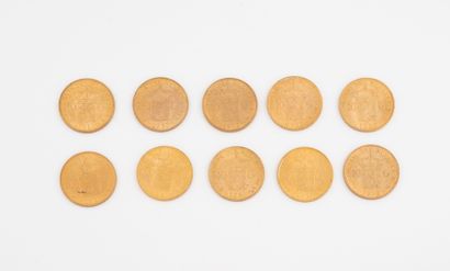PAYS-BAS
Lot de 10 pièces de 10 florins or...
