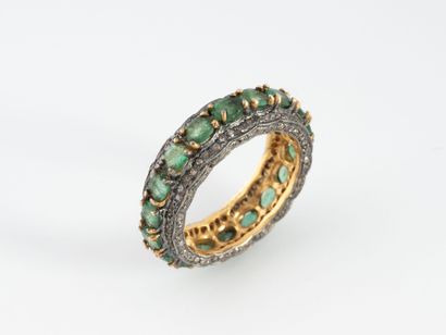 Silver ring (min.800) set with a line of...