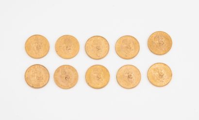 PAYS-BAS
Lot de 10 pièces de 10 florins or...