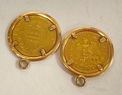 Lot of two pendant-mounted gold coins including:...