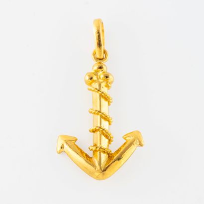 Pendentif ancre en or jaune (750) entourée...
