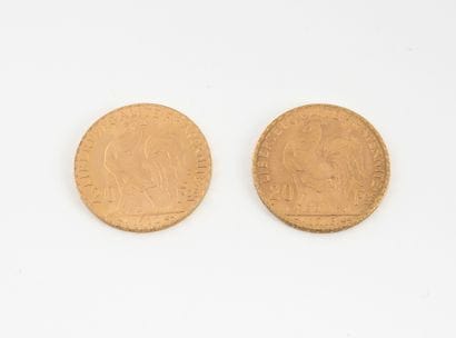 FRANCE,
Deux pièces 20 francs or à profil...