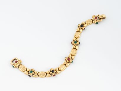 Bracelet articulé en or jaune (750) et cabochons...
