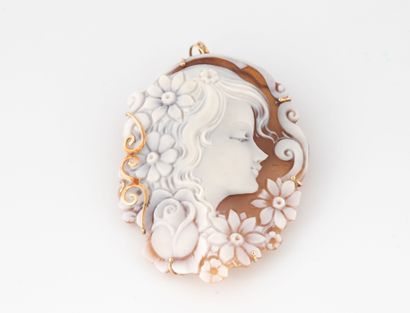 Pendentif broche en or jaune (375) retenant...