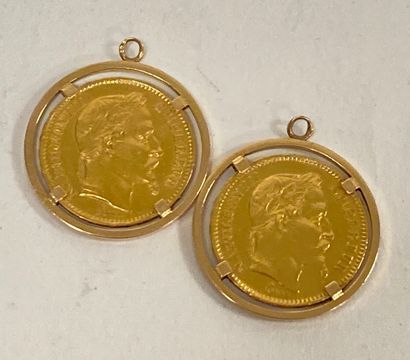 Lot of two 20 franc gold Napoléon III Tête...