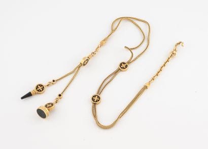 Yellow gold (750) palm link watch chain adorned...
