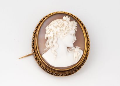 Broche camée sur coquillage à profil de femme...