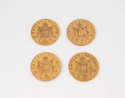 FRANCE
Lot of 4 20 franc gold coins including:
-Pièce...