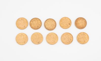 ANGLETERRE 
Lot de 10 souverains or, dont...