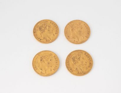 FRANCE
Lot of 4 20 franc gold coins including:
-Pièce...