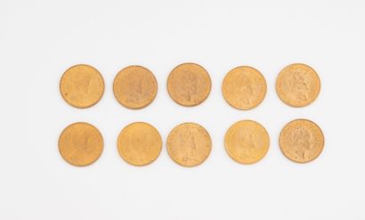 PAYS-BAS
Lot de 10 pièces de 10 florins or...