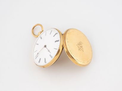 Yellow gold (750) gousset watch with guilloché...