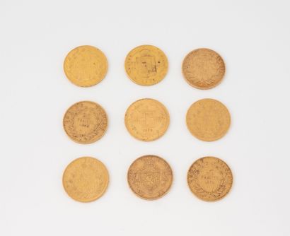 FRANCE, BELGIQUE, SUISSE
Neuf pièces de 20...